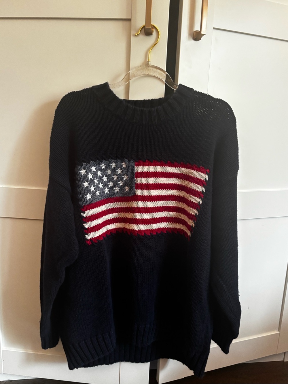 Limited Too Navy Knit Sweater with American Flag Thick Knit Cotton Small